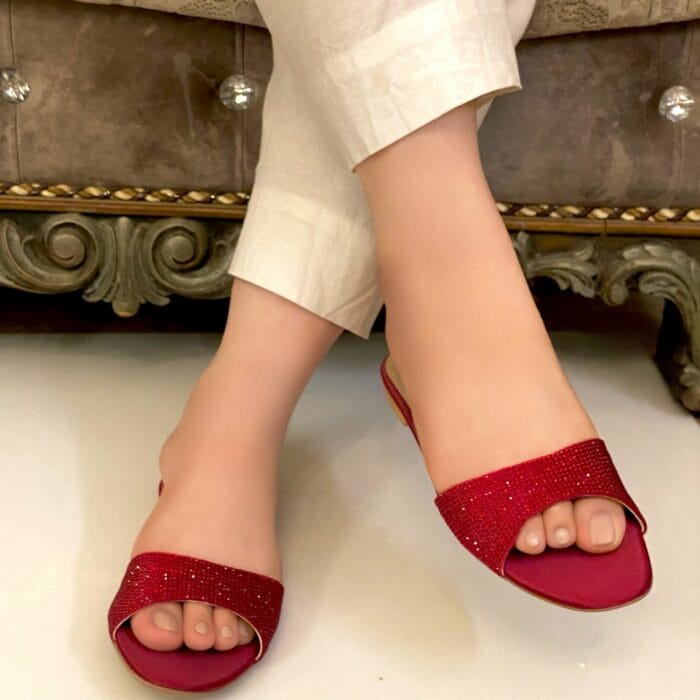 Shimmery Maroon Flats For Women-3343 - Image 3