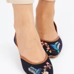 Black Floral Bird Embroidery Khussa 2176