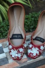 Maroon Khussa With Silver Embroidery Flower-2410 - Image 2