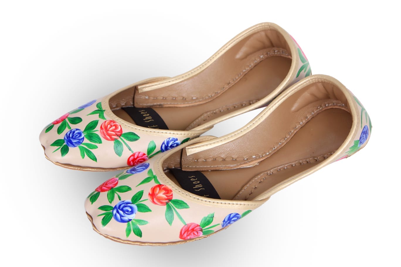 Flower Hand Pinted Khussa In Beige Flower Hand Pinted Khussa In Beige