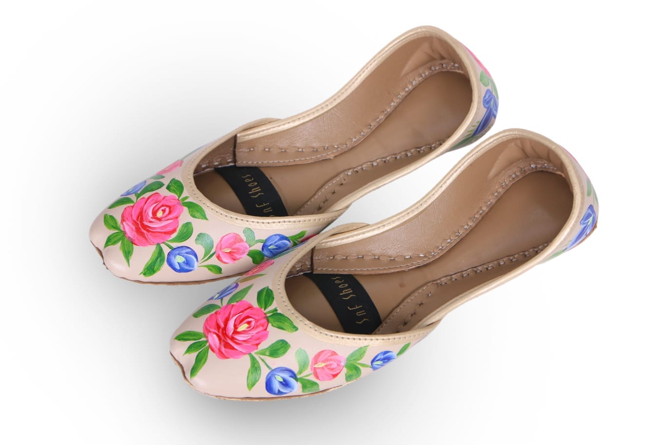 Flower Rose Hand Pinted Khussa In Beige Flower Rose Hand Pinted Khussa In Beige