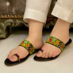 Black Flats With Thread Work Flower Embroidery-3377 - Image 2