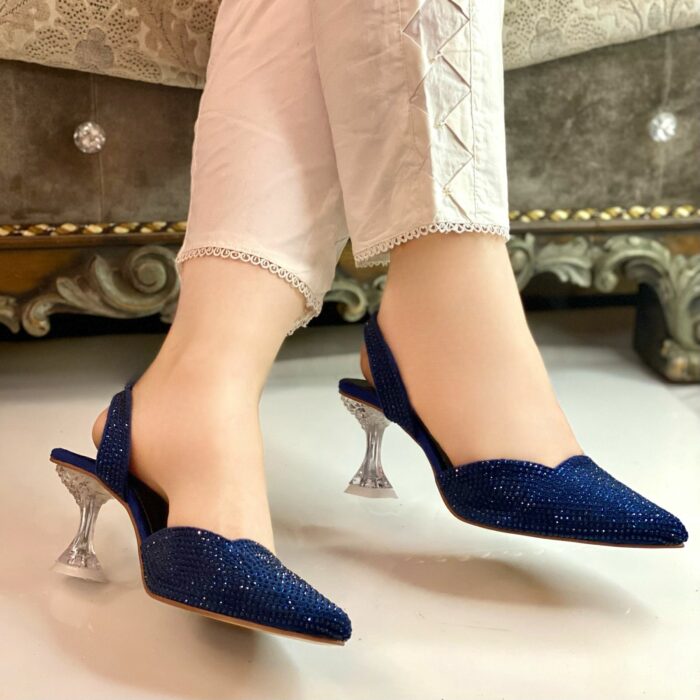 Blue Glitter Shiny Heels For Her-7232 - Image 3