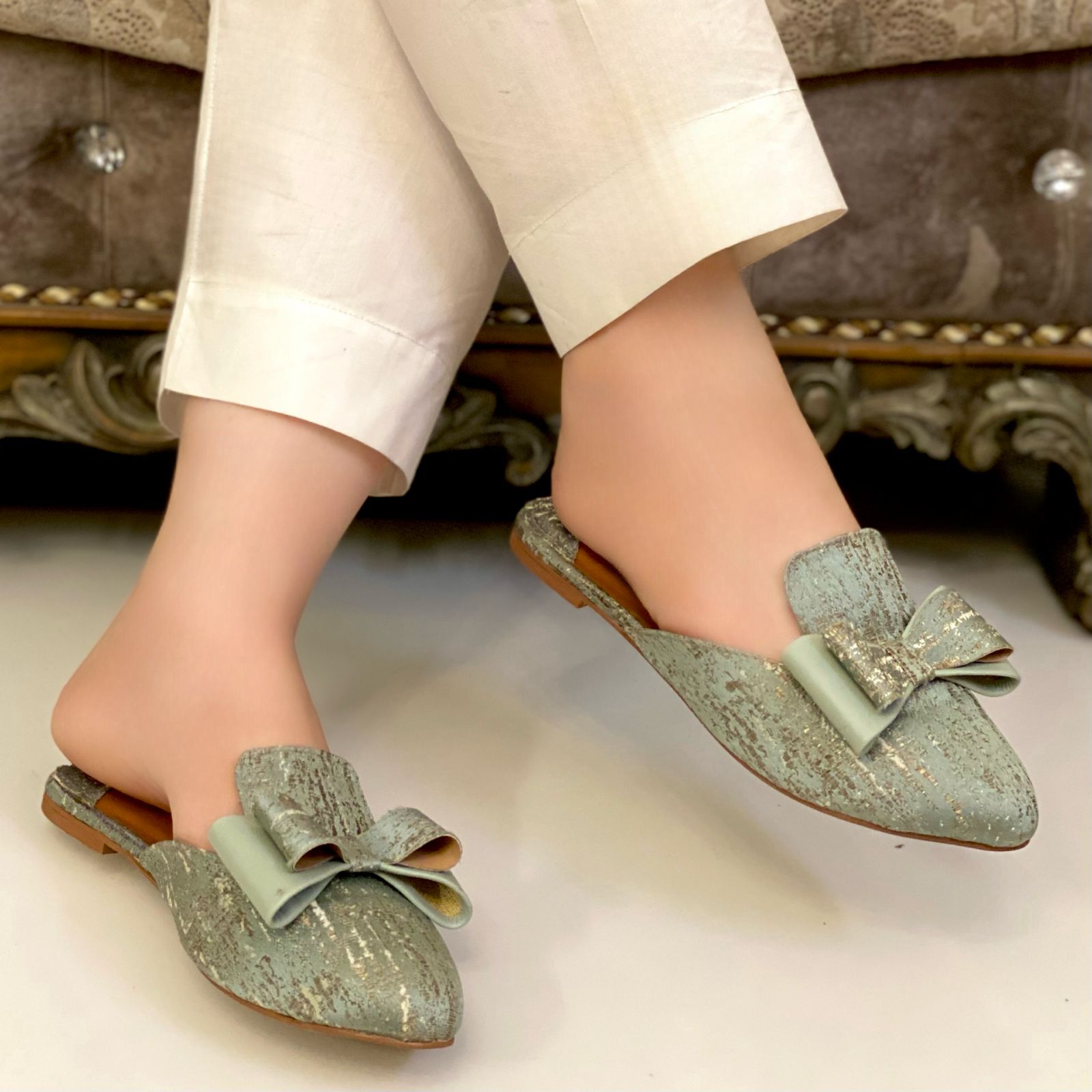 Bow Mules In sea Green Bow Mules In sea Green