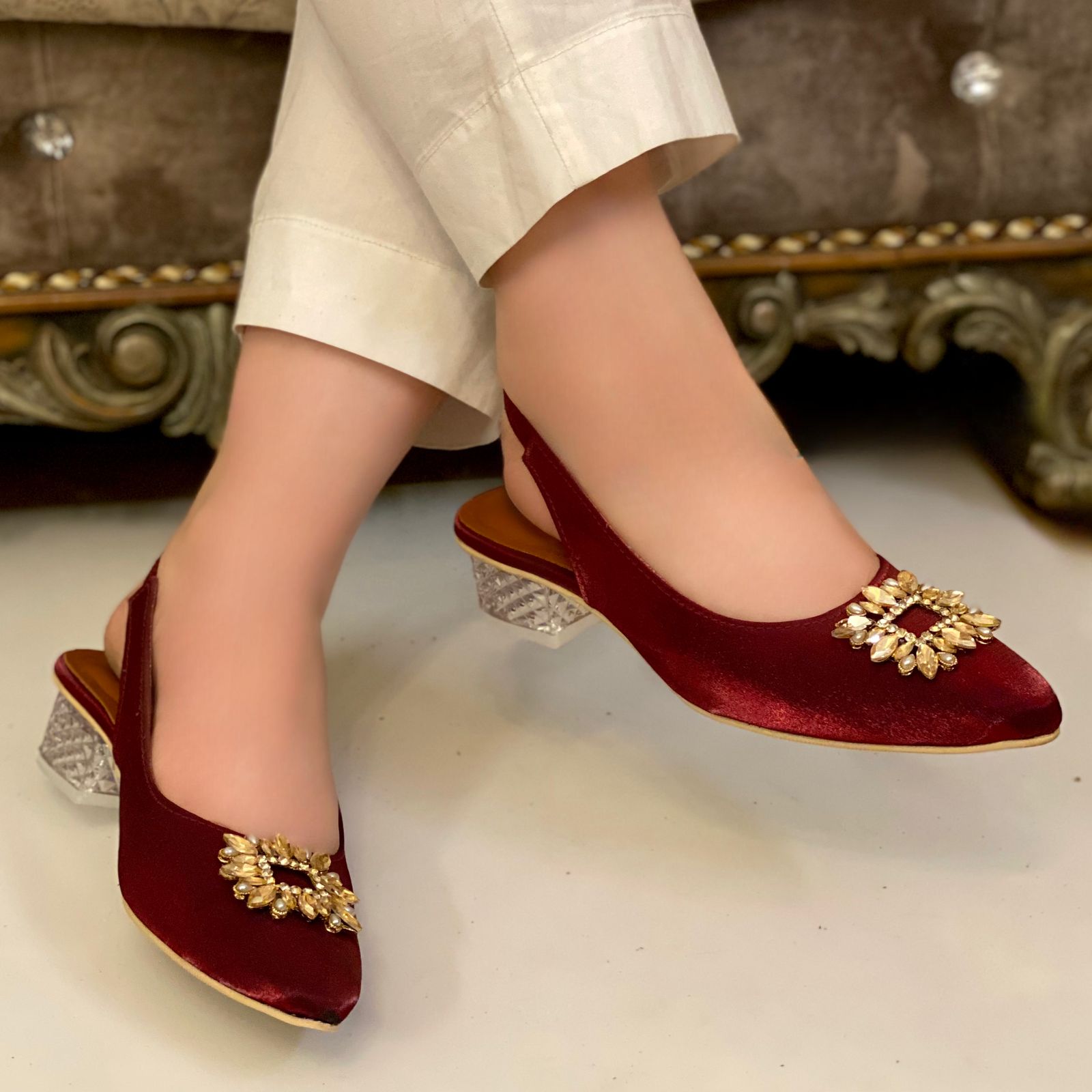 Maroon pumps with glass heels Maroon pumps with glass heels