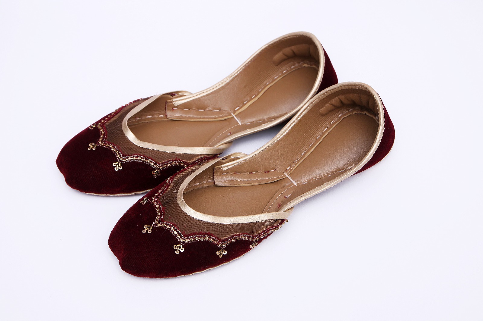 Maroon Net Valvet Khussa For Her Maroon Net Valvet Khussa For Her