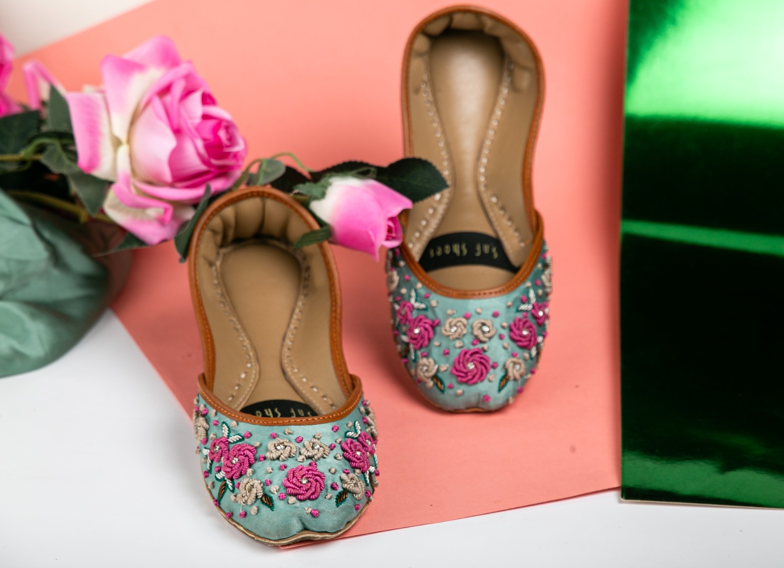 seagreen khussa with thread work seagreen khussa with thread work