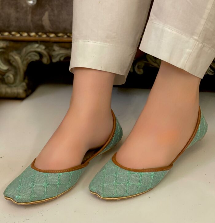 Sea Green Khussa With Thread Stars-2001 - Image 2