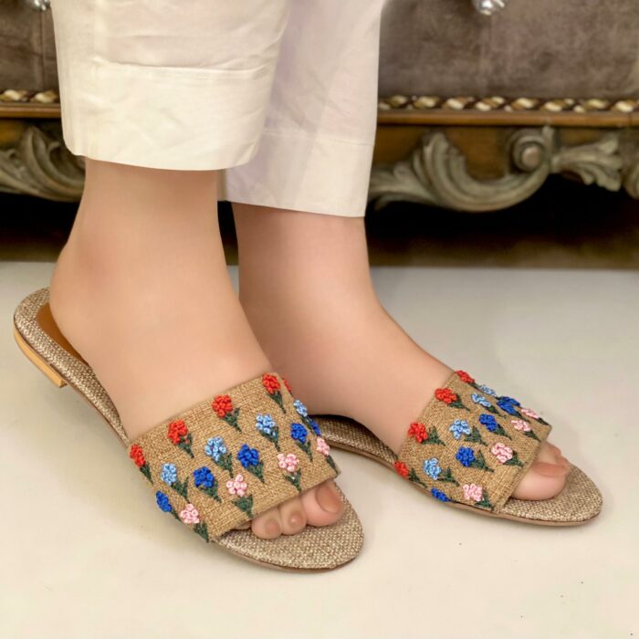 Beige Flowers Flat For Her -3307 - Image 2