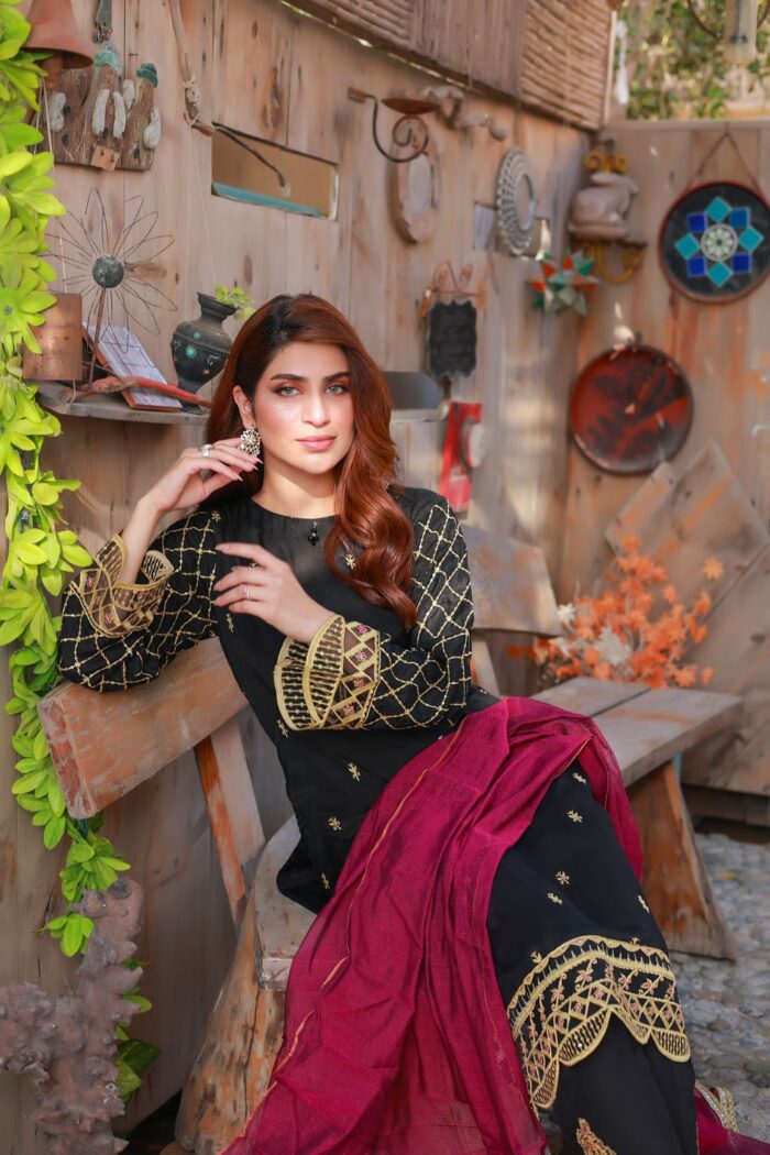 Midnight Elegance - Embroidered Unstitched 3-piece suit - Image 5