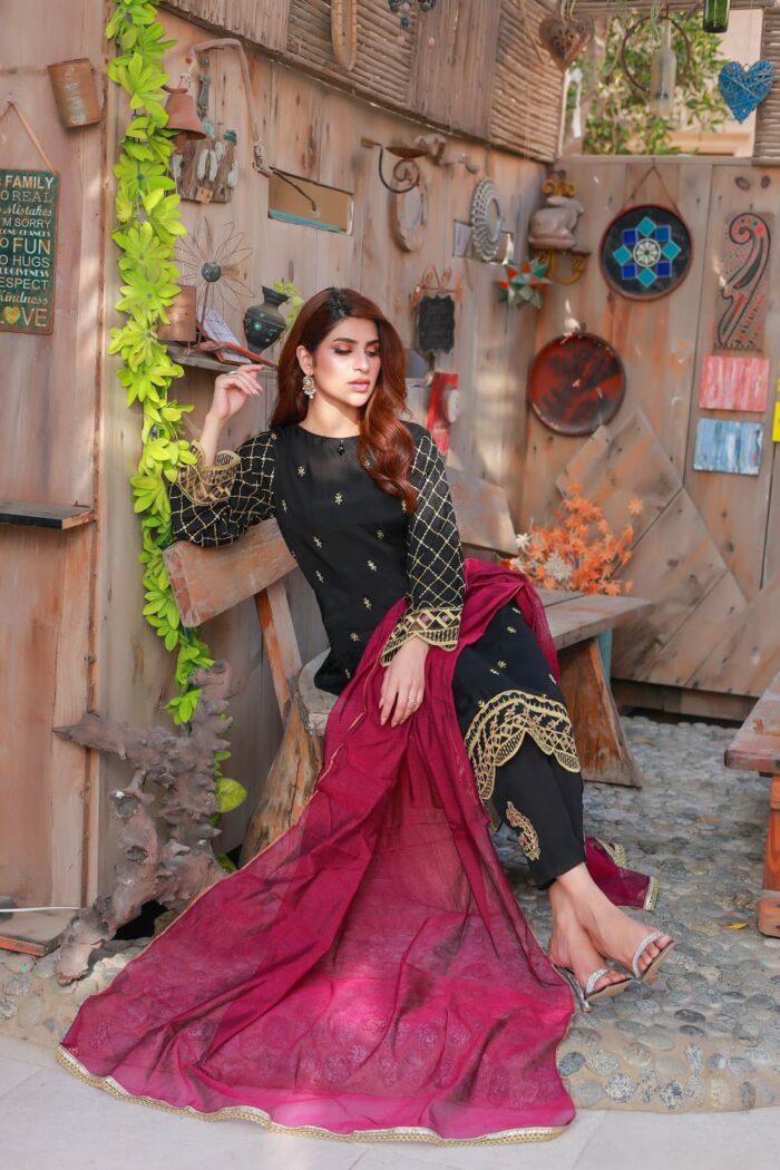 Midnight Elegance - Embroidered Unstitched 3-piece suit - Image 6