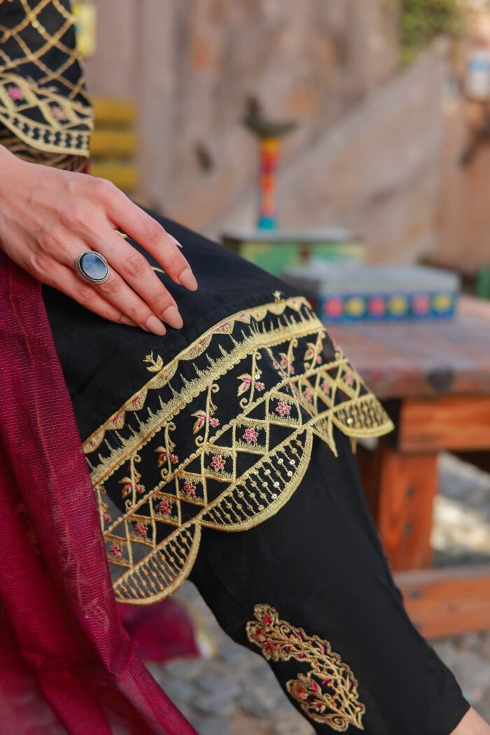 Midnight Elegance - Embroidered Unstitched 3-piece suit - Image 4