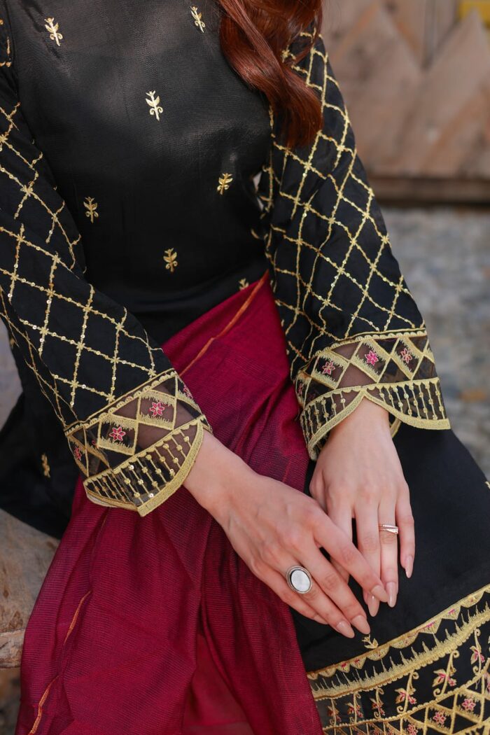 Midnight Elegance - Embroidered Unstitched 3-piece suit - Image 3