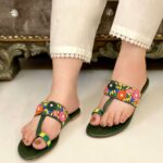 Green Flats With Thread Work Embroidered