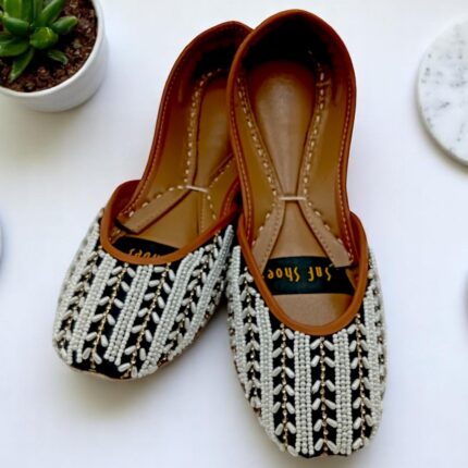 Pearl and Black Embroidered Khussa