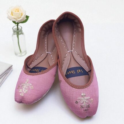 Light.pink Khussa With Golden Bunch