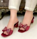 Shimmery Bow Heels In Maroon-7265 - Image 2