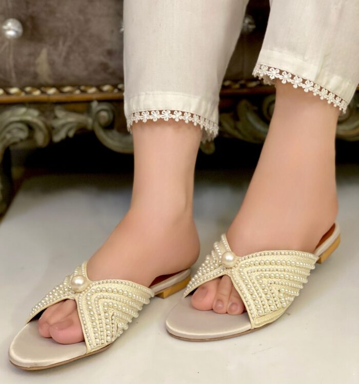 Golden Flats With White Pearls-3420 - Image 2