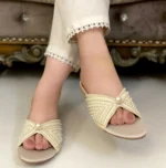 Golden Flats With White Pearls-3420