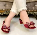 Shimmery Bow Heels In Maroon-7265