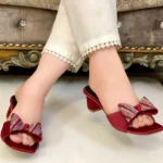 Shimmery Bow Heels In Maroon-7265
