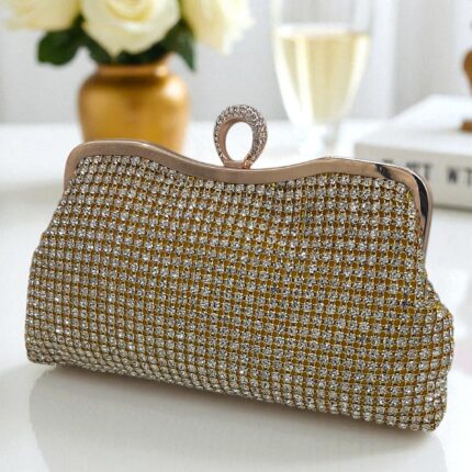 Rhinestone Romance Clutch In Golden
