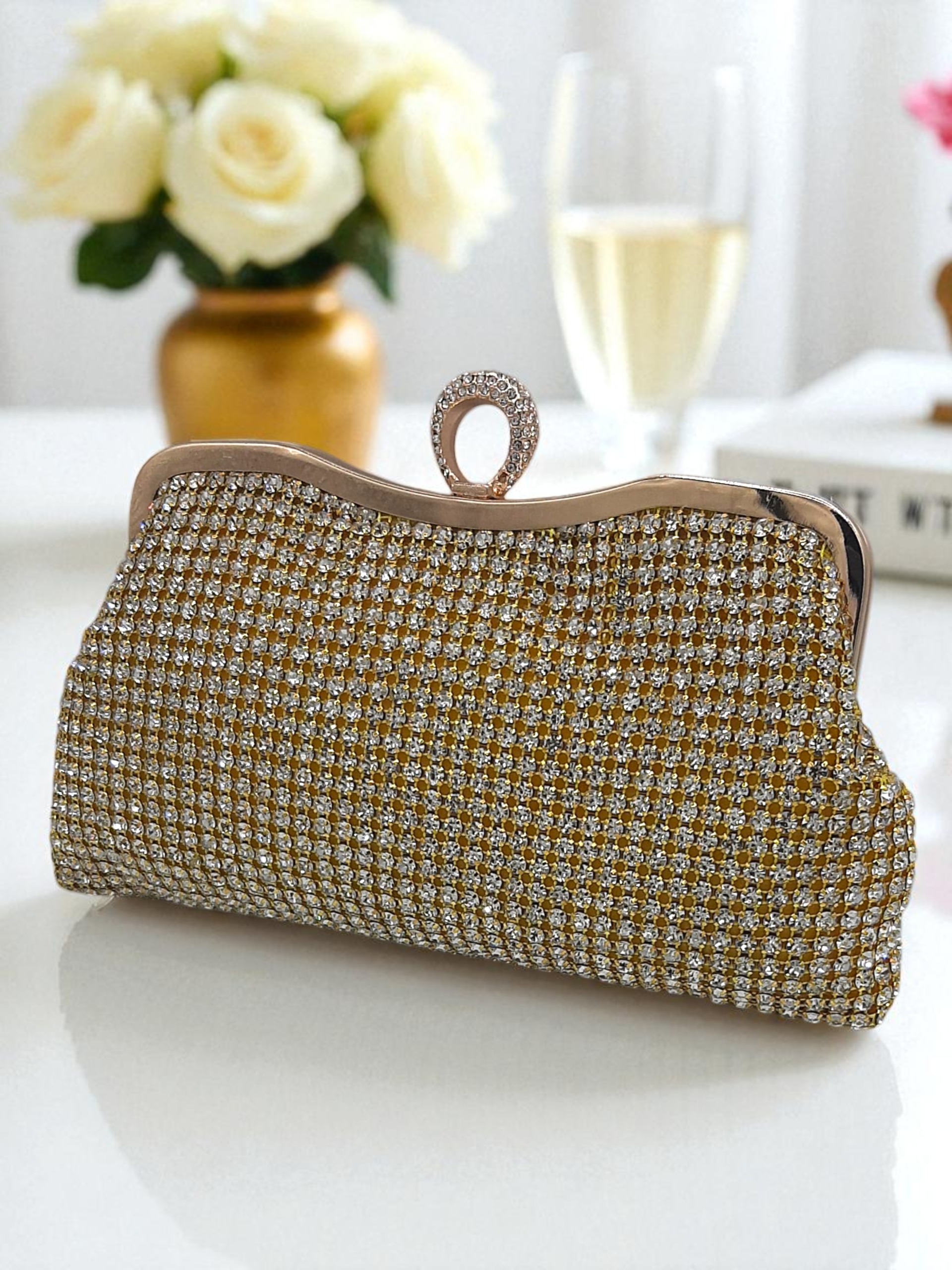 Rhinestone Romance Clutch In Golden Rhinestone Romance Clutch In Golden
