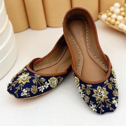 Navy Pearl & Zari Work Khussa For Her-2484