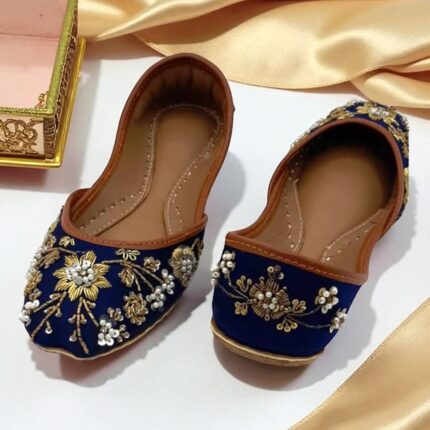 Navy Pearl & Zari Work Khussa For Her-2484