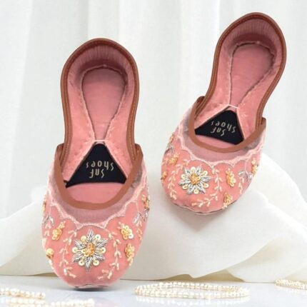 Light Pink Net Khussa With Silver Embroider