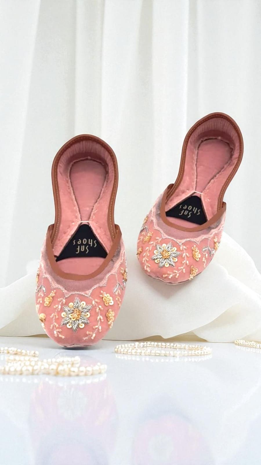 Light Pink Net Khussa With Silver Embroider Light Pink Net Khussa With Silver Embroider