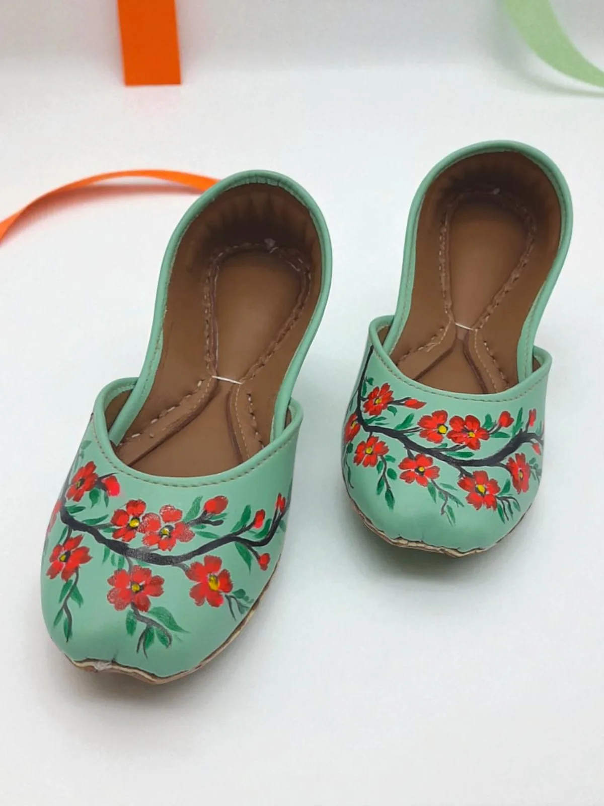 khussa-4-webp Mint Blossom Hand Painted Khussa In Sea Green -2471 - Image 1