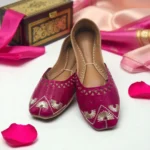 Pink leather khussa With Golden Zari - 2470