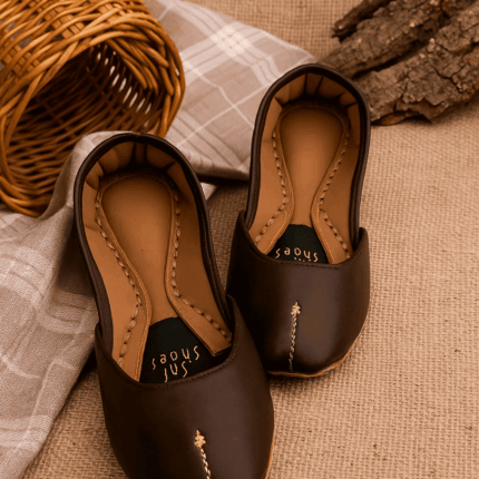 Dark Brown Khussa With Golden