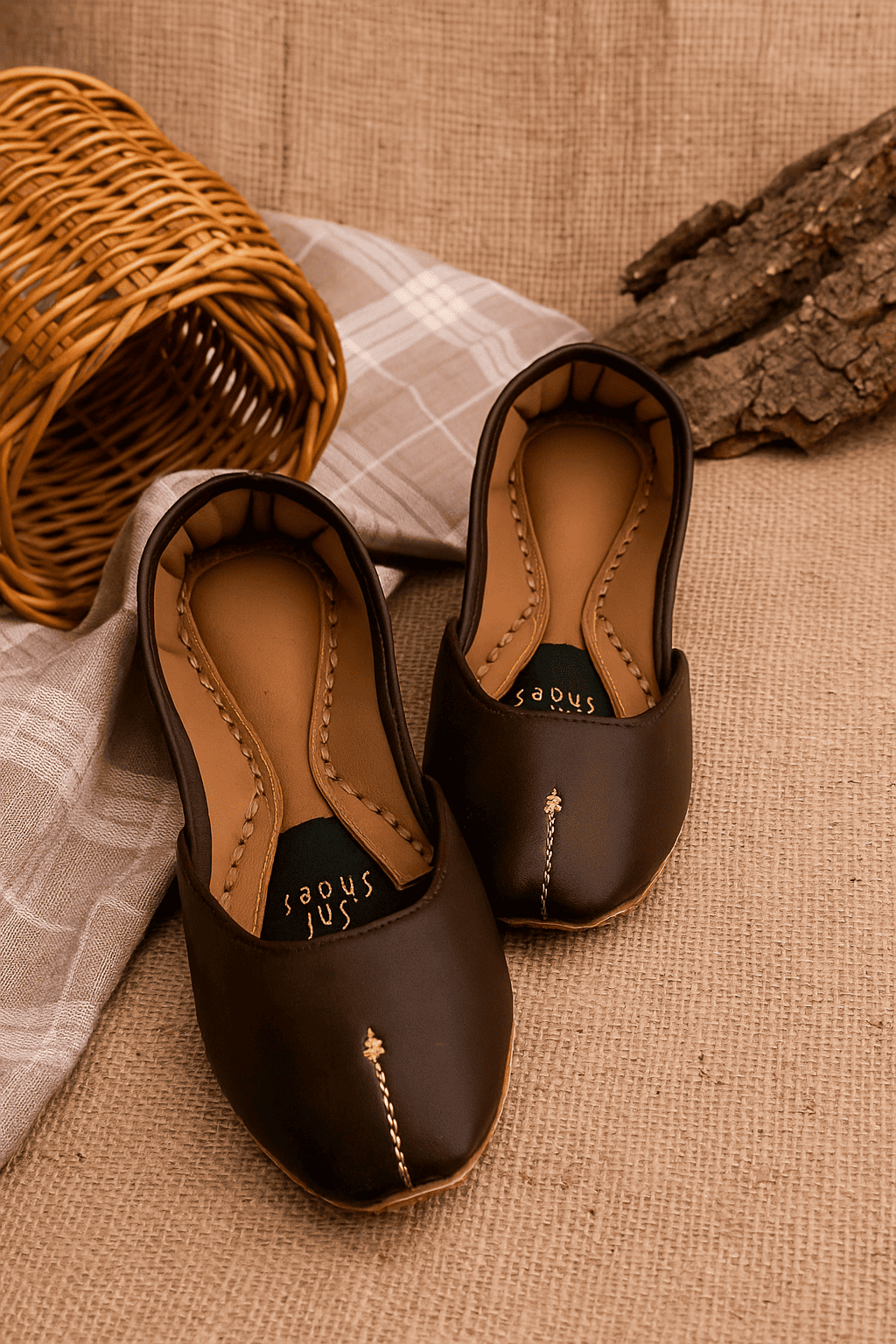 20250922_1829_Khussa with Props_remix_01k5rspmjmf5mszrce2ggaeynw (1) Dark Brown Khussa With Golden