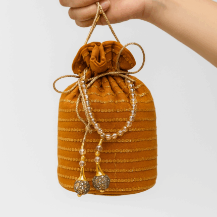 Rust Orange Embroidered Potli Bag For Her