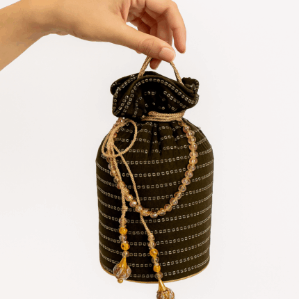 Mehndi Green Sequence Potli Bag with Golden Beaded Tassels for her