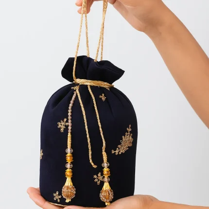 Black Potli With Golden Bunch For Her