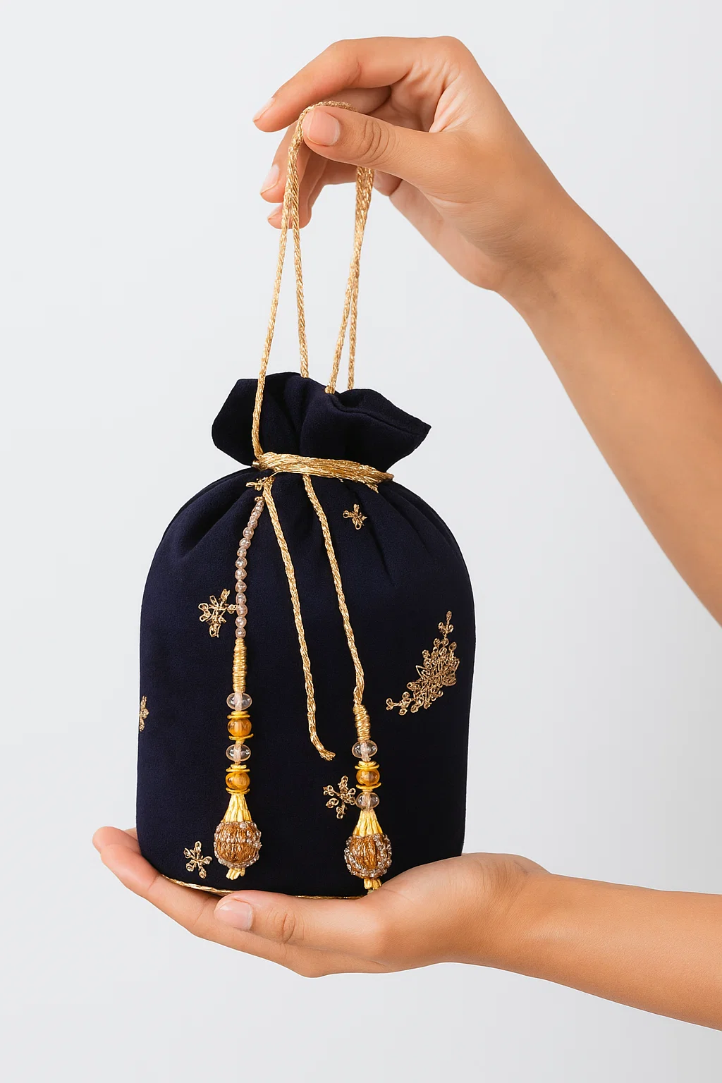 6666 Black Potli With Golden Bunch For Her