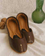 Dark Brown Khussa With Golden Zari For Her