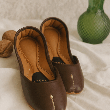 Dark Brown Khussa With Golden Zari For Her