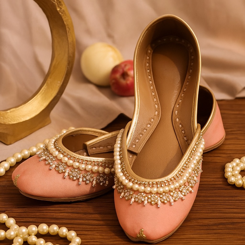 Light Pink Khussa With White Pearls Light Pink Khussa With White Pearls