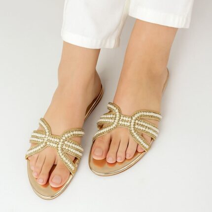 Golden Pearls Flats For Her-3428