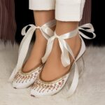 White Embroidered Khussa With Ribbon-2496