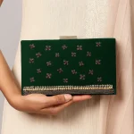 Green Clutch With Golden Embroidery-Cl-135