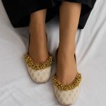 White Banarsi khussa with Golden Ghungroo For Her