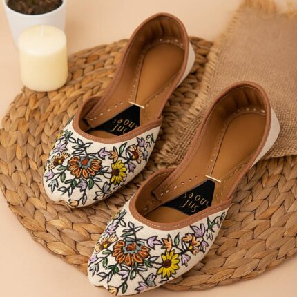 White Khussa With Multi Embroidery For Her