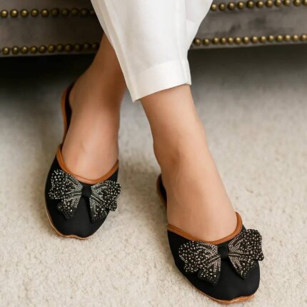 Black Khussa With Black Bow For Her