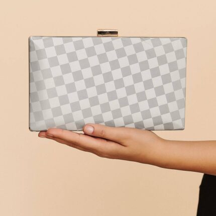 The Checkerboard Box Clutch In Grey