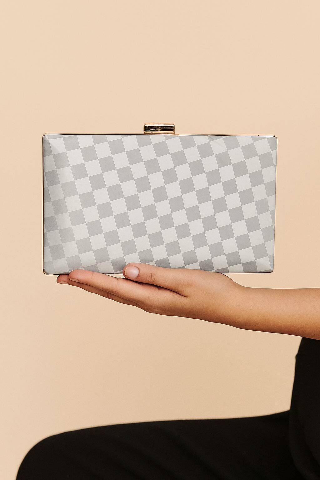 The Checkerboard Box Clutch In Grey The Checkerboard Box Clutch In Grey